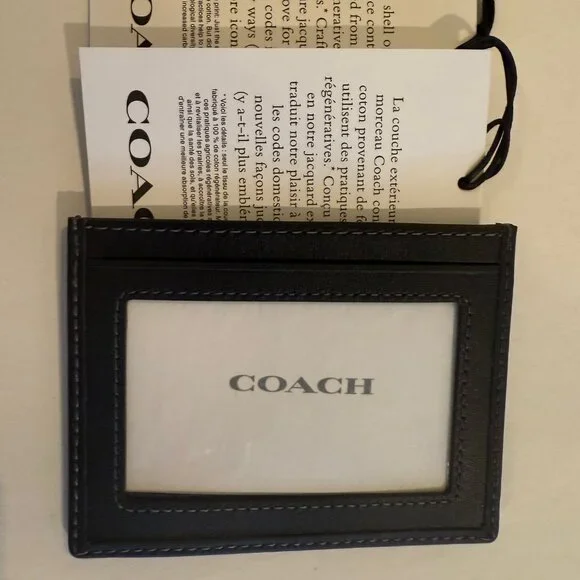 Coach Black Leather Signature C Denim SLIM ID Card Case Wallet CAJ47 - Picture 3 of 15